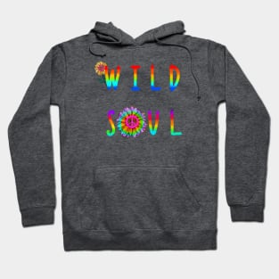 Wild soul hippie style print with sunflowers and peace symbol Hoodie